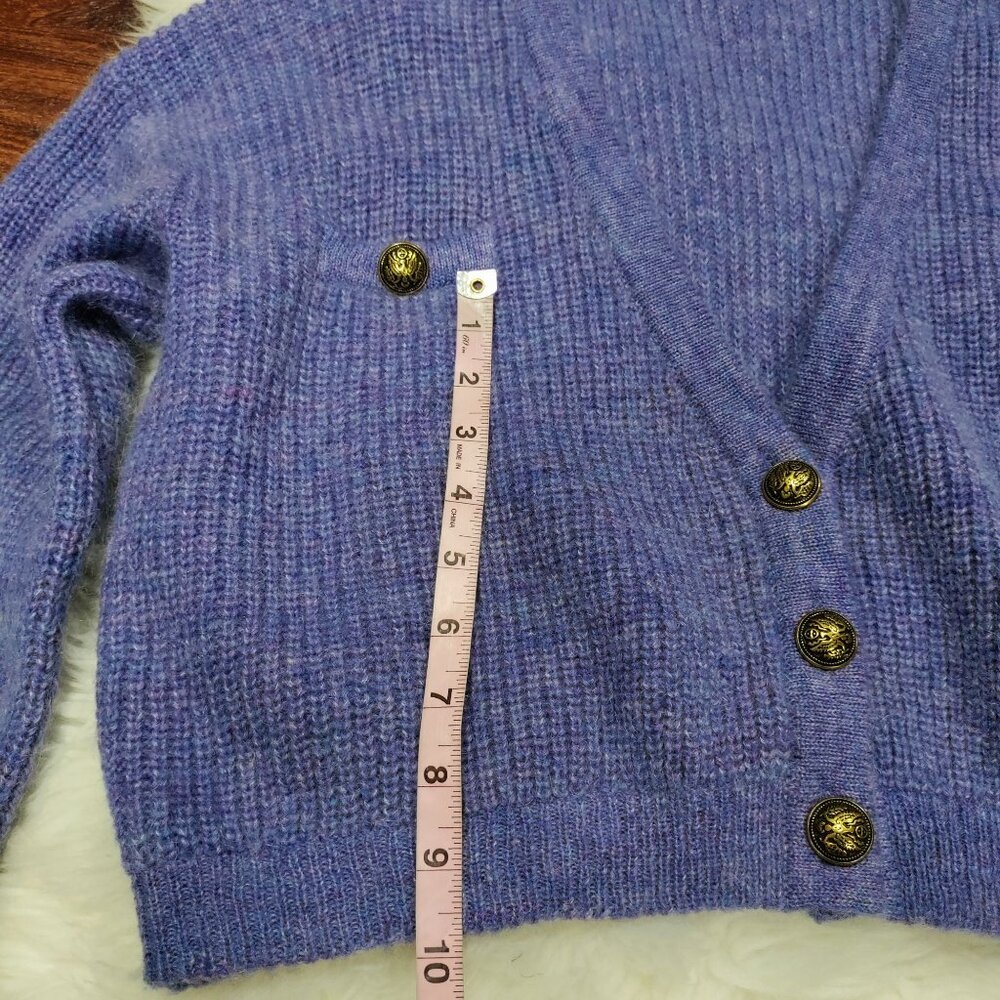 J. Inc Purple Wool Blend Knit V-Neck Button Front Cropped Cardigan Sweater Small - Picture 9 of 10